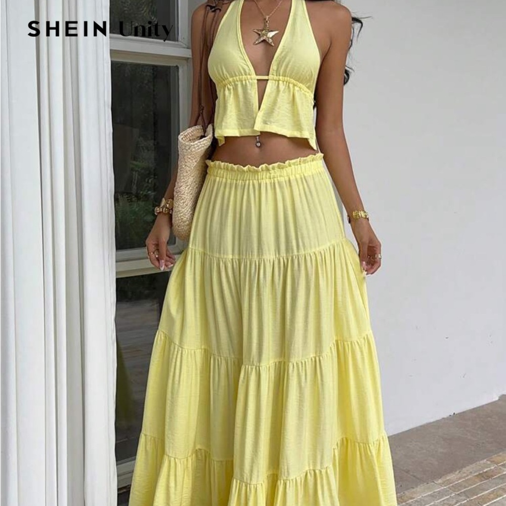 SHEIN Yellow Halter Skirt Set